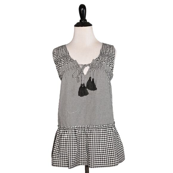 DEREK‎ LAM 10 CROSBY $295 Gingham Peplum Tank Top Black/White Size 6 - Picture 1 of 4